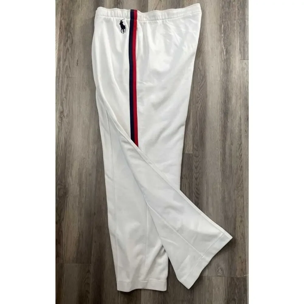 Polo Ralph Lauren White Red Navy Side Stripe Pique Track Pant Joggers USA Sz XL